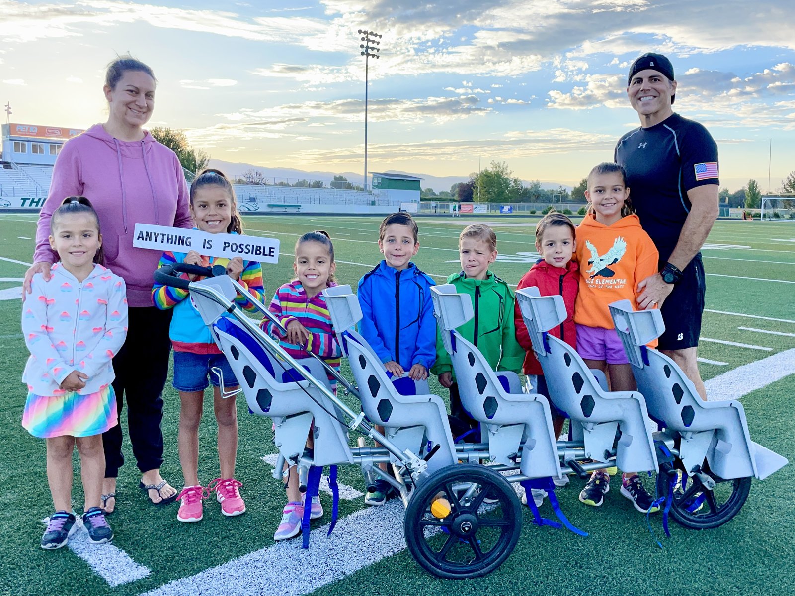 The Kempel family on the field after the 1 kilometer record